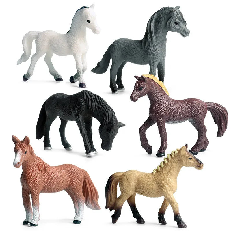 6pcs/set Simulation Wild Animal Toy Plastic Action PVC Model Horse Baby Figure Collection Doll Toy for children Educational toys